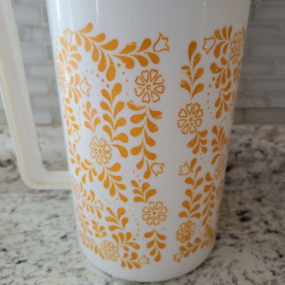 Vintage Retro White & Yellow Pitcher With Floral Design - Picture 7 of 8